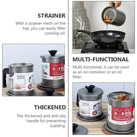 Frying Oil and Grease Container With Strainer, 1.4 Liter Stainless Steel Oil Storage Container with Lid Easy Grip Handle Suitable For Storing Frying Oil And Cooking Grease , Silver