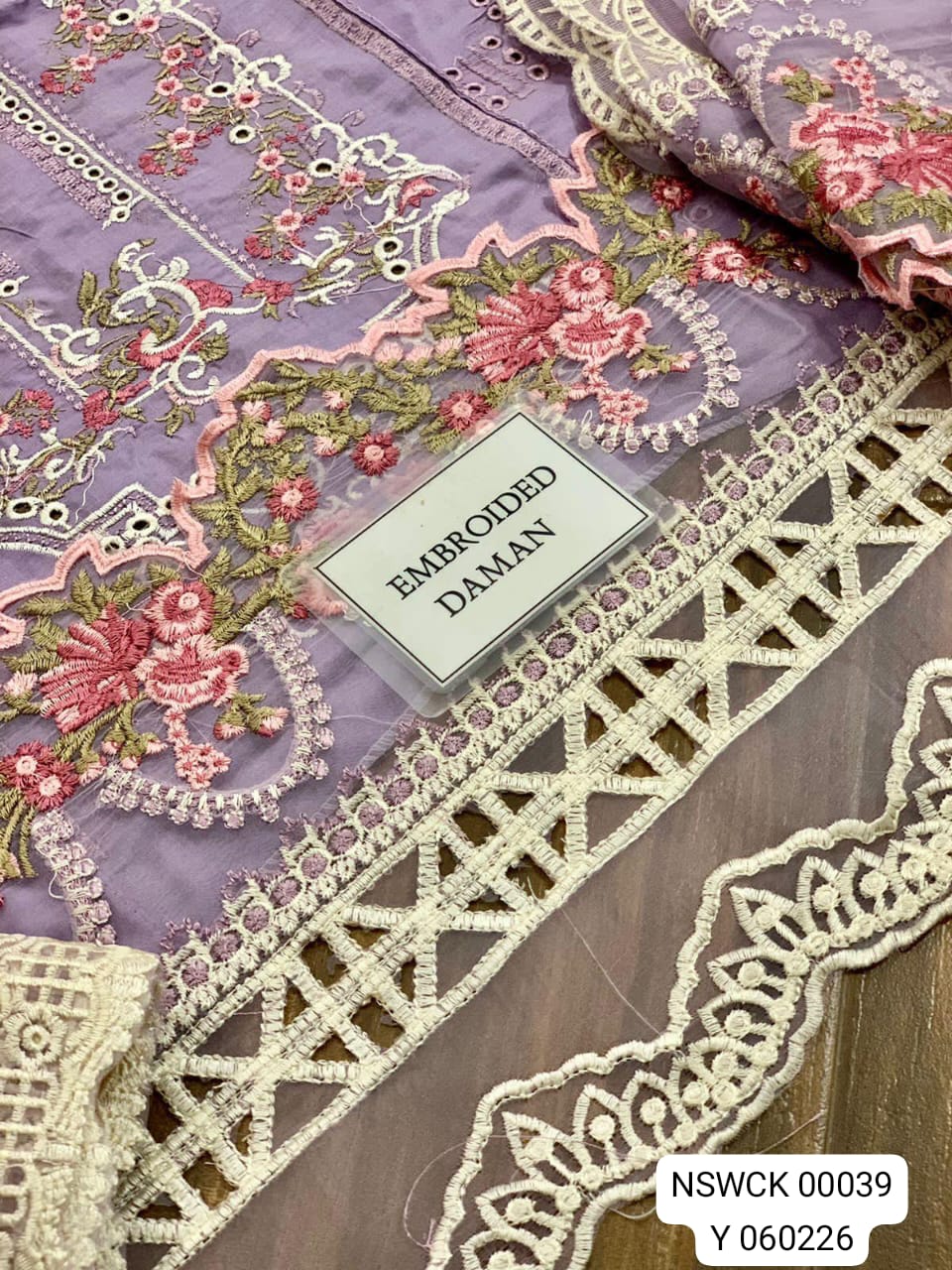 Light Purple Heavily Embroidered Cutwork Cotton net & Lawn Unstitched 3 piece