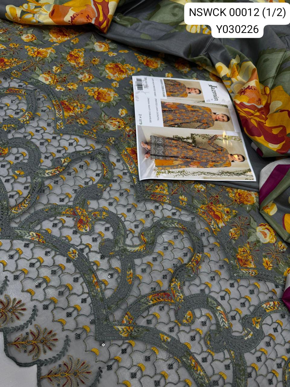 Grey Heavy Apliq Lawn Printed & Embroided Suit Unstitched 3 piece