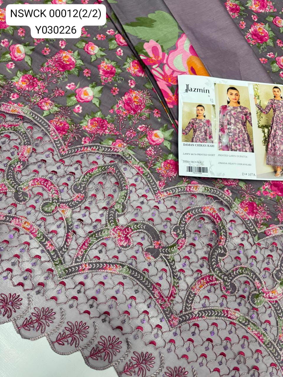 Grey Heavy Apliq Lawn Printed & Embroided Suit Unstitched 3 piece