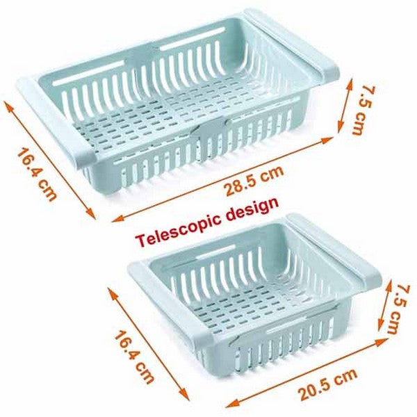 Expandable Fridge Drawer Storage Organizer Basket , 7.5-11.5 Inches Adjustable Refrigerator Storage basket for Fruit and Vegetable, Fridge Organization and Storage Box, Pull Out Drawer Fit for Fridge Shelf Under 3 INCH HEIGHT