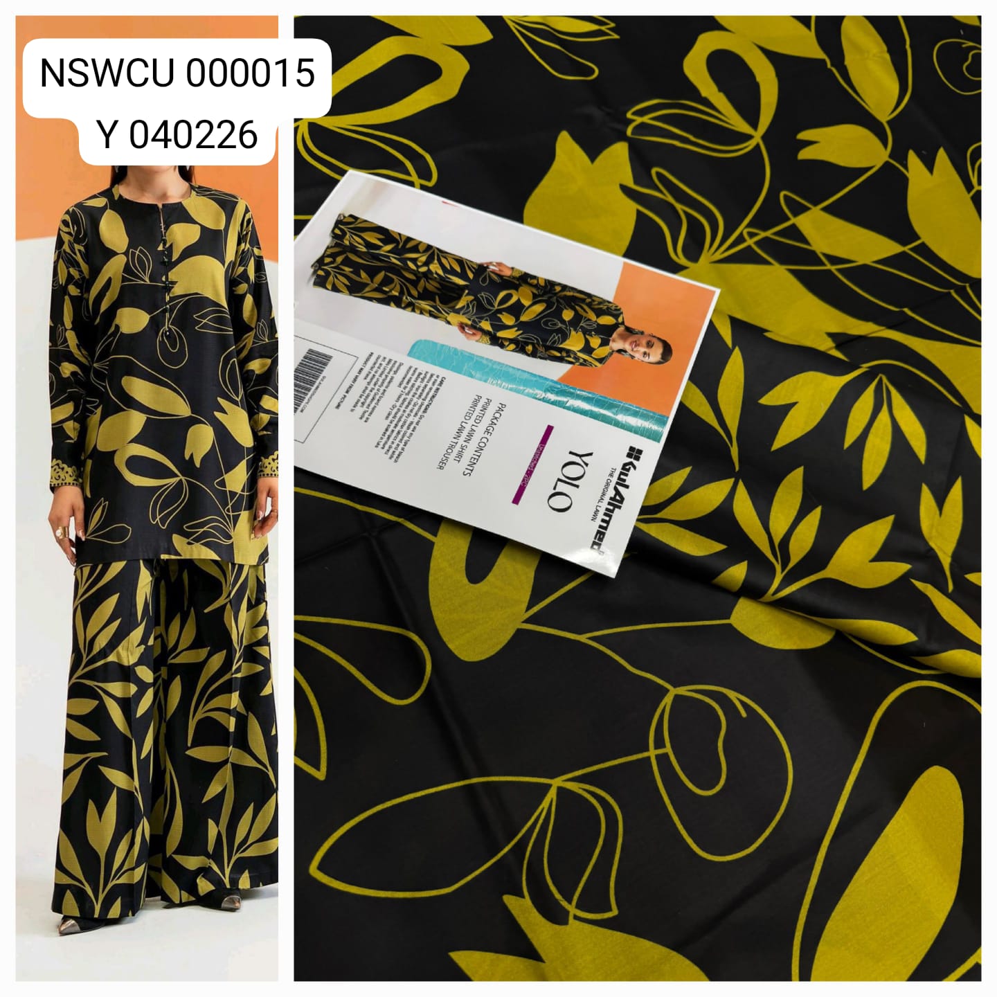 Black Lawn Printed Co Ord set Unstitched 2 piece