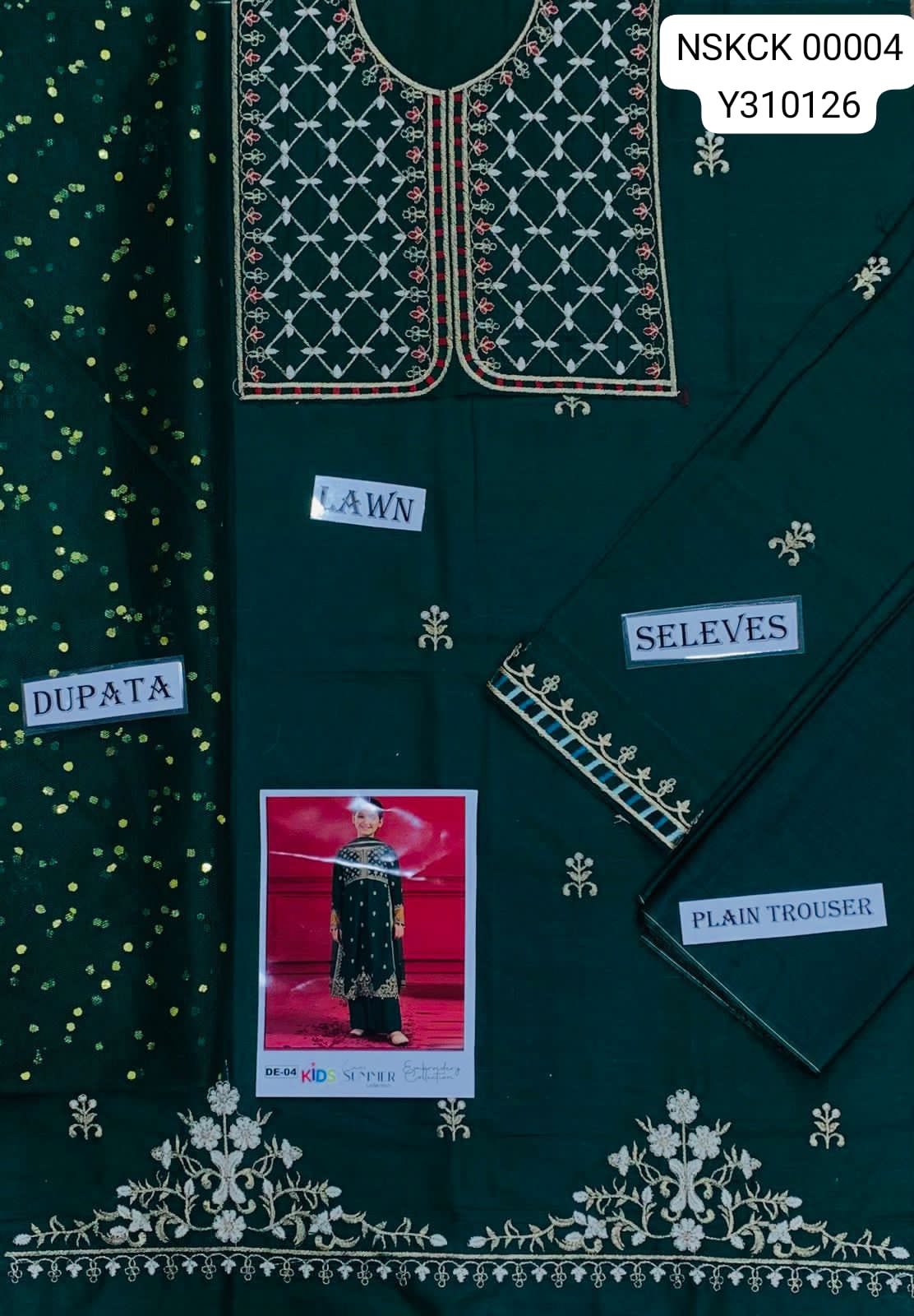 KIDS -Green Lawn Embroided Suit Unstitched 3 piece