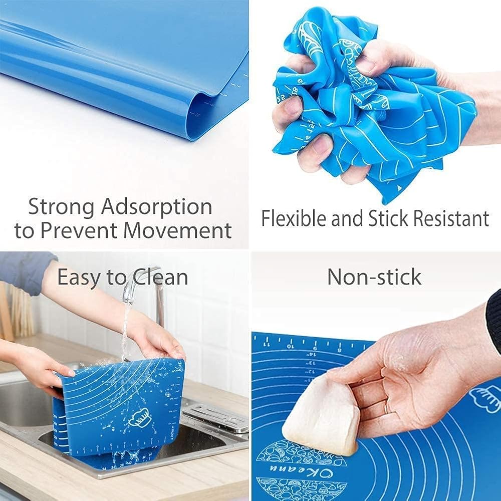 Silicone Rolling and Baking Dough Mat 19" x 16" , Extra Thickness Dough Rolling Mat with Measurements, Non-stick Food Grade Silicone Pastry Mat for Pastry, Bread ,Roti, Cookies, Pizza, Fondant, Pasta