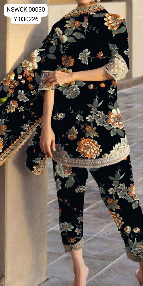 Black embroidered printed lawn - Unstitched 3 piece