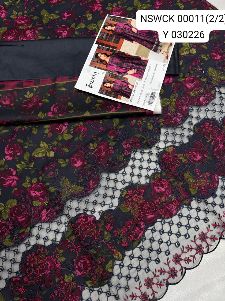 Black Heavy Apliq Lawn Printed & Embroided Suit Unstitched 3 piece