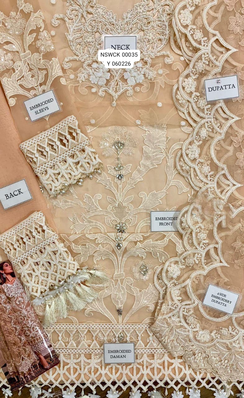 Beige Organza Silk Heavy Embroidered Unstitched 3 piece