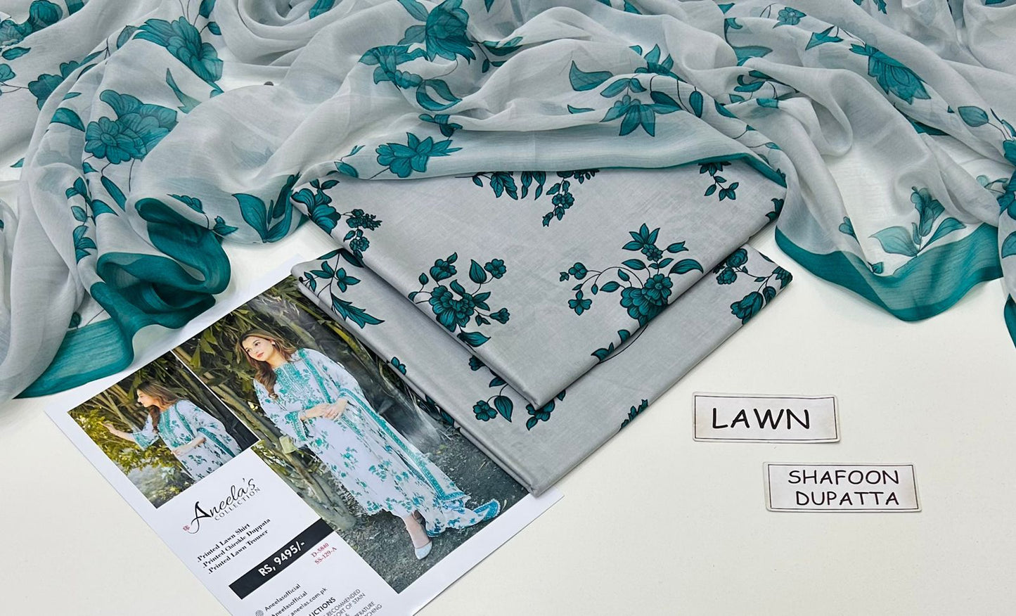 Blue Printed Lawn Unstitched 3 Piece