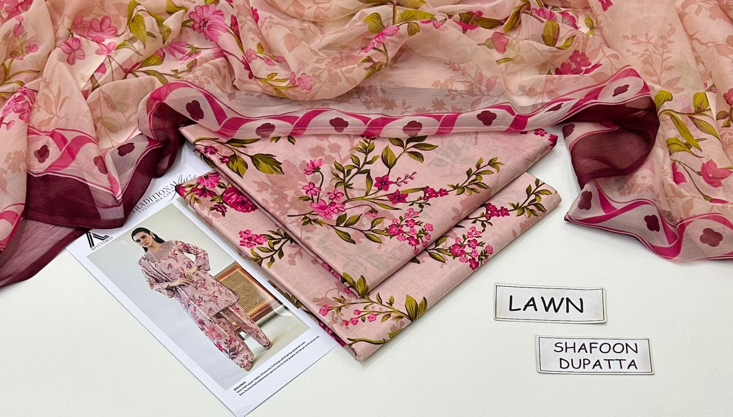 Beige Printed Lawn Unstitched 3 PC