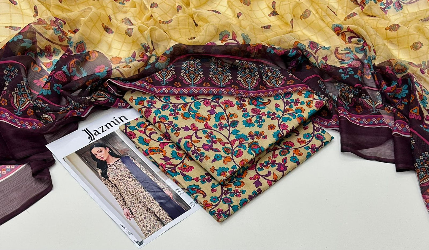 Multicolor Printed Lawn Unstitched 3 PC