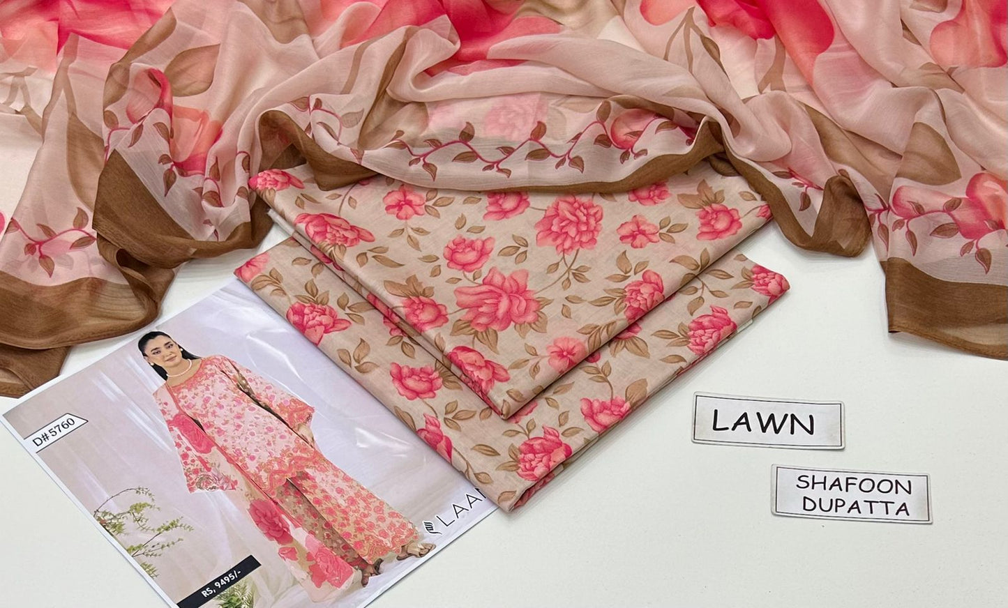 Pink Printed Lawn Unstitched 3 Piece