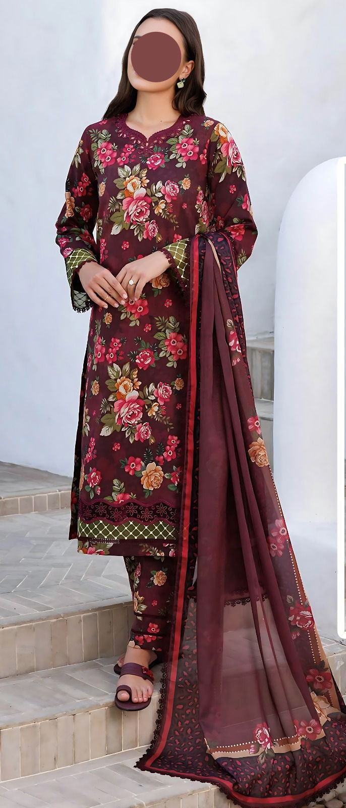 Brown Lawn Printed Unstitched 3 PC