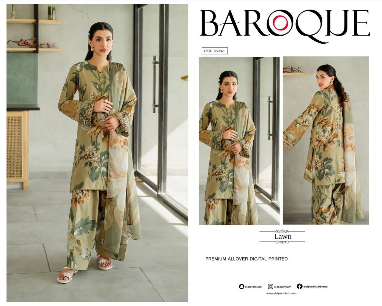 Beige Printed Lawn Unstitched 3 PC