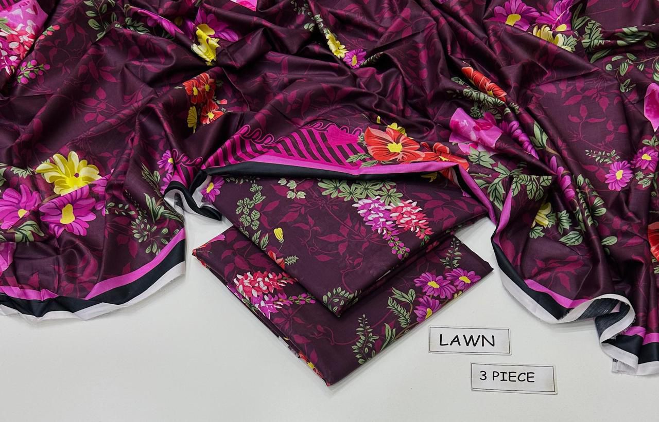 Purple Printed Lawn Unstitched 3 PC