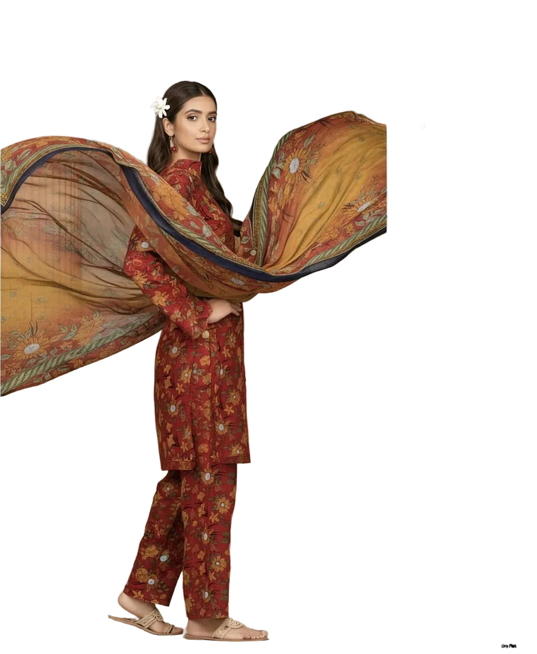 Multicolor Lawn Printed Unstitched 3 PC (chiffon dupatta)