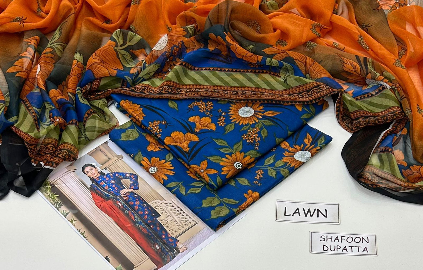 Multicolor Lawn Printed Unstitched 3 PC (chiffon dupatta)