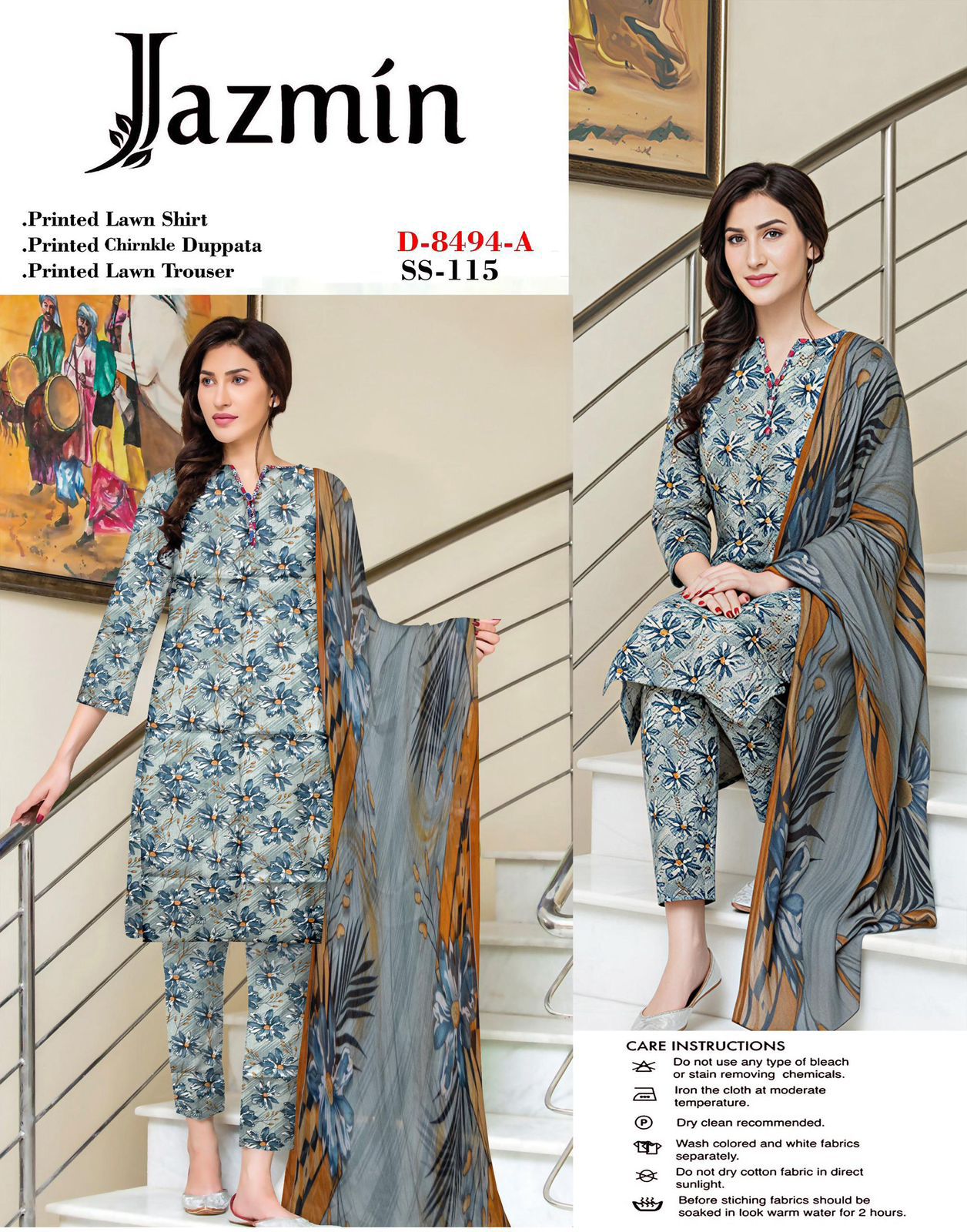 Multicolor Lawn Printed Unstitched 3 PC with Chiffon Dupatta