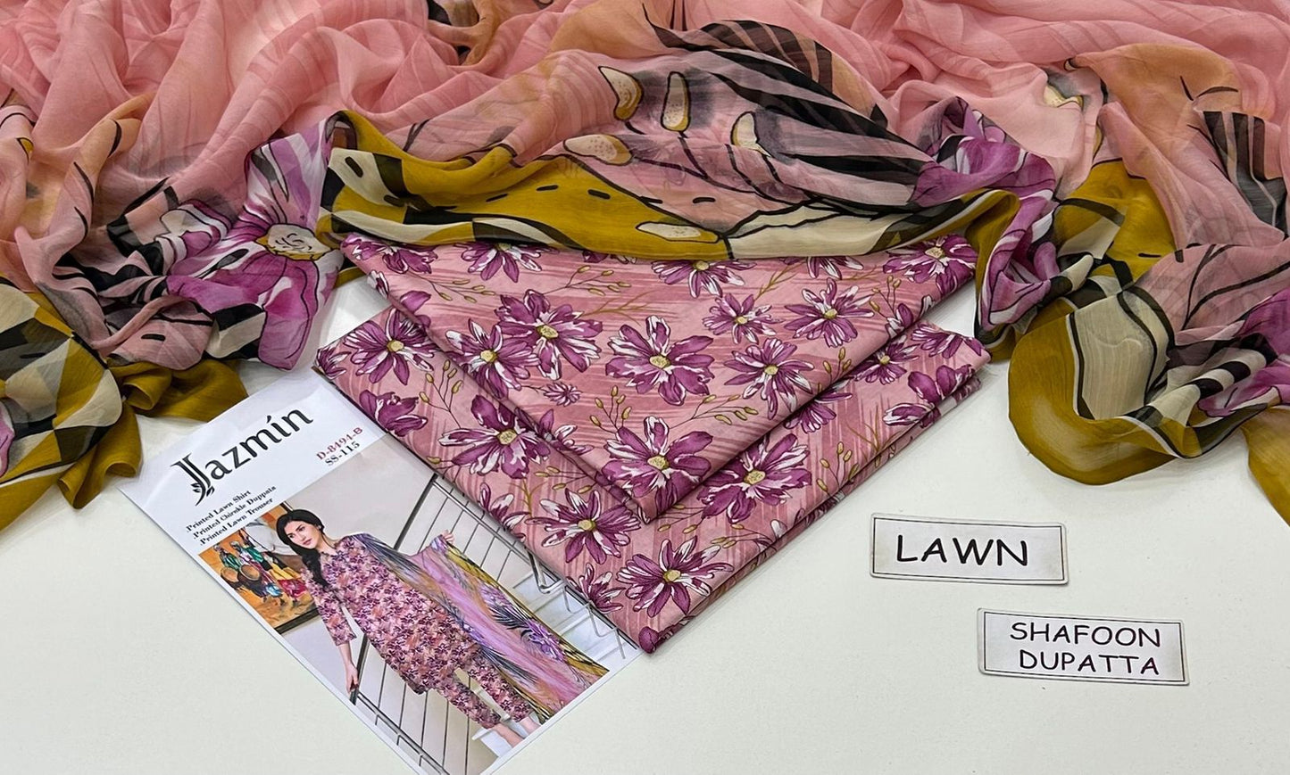 Multicolor Lawn Printed Unstitched 3 PC with Chiffon Dupatta