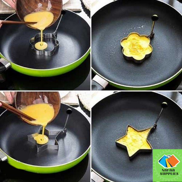 Large 3.5" Stainless Steel Egg Molds Set of 4 Different Shapes (Flower,Round,Heart,Star Shapes), Round Crumpet Ring Mold Shaper for English Muffins Pancake Cooking Griddle - Portable Grill Accessories for Camping Indoor Breakfast Sandwich Burger