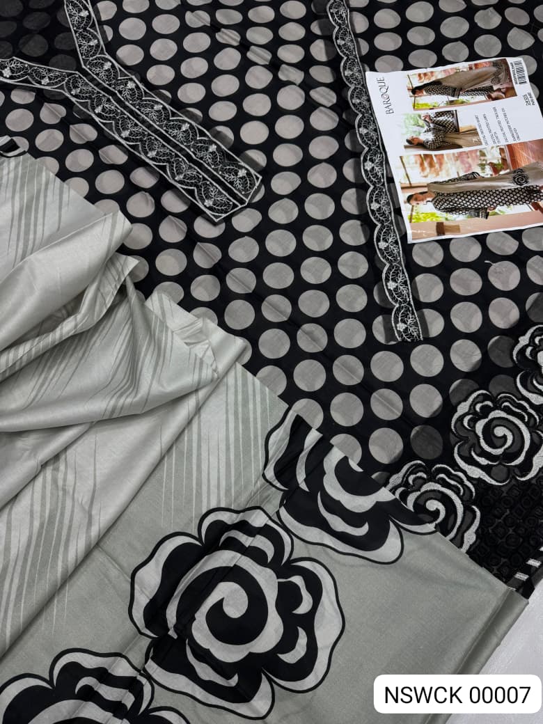 Black Lawn Printed & Embroided Suit Unstitched 3 piece