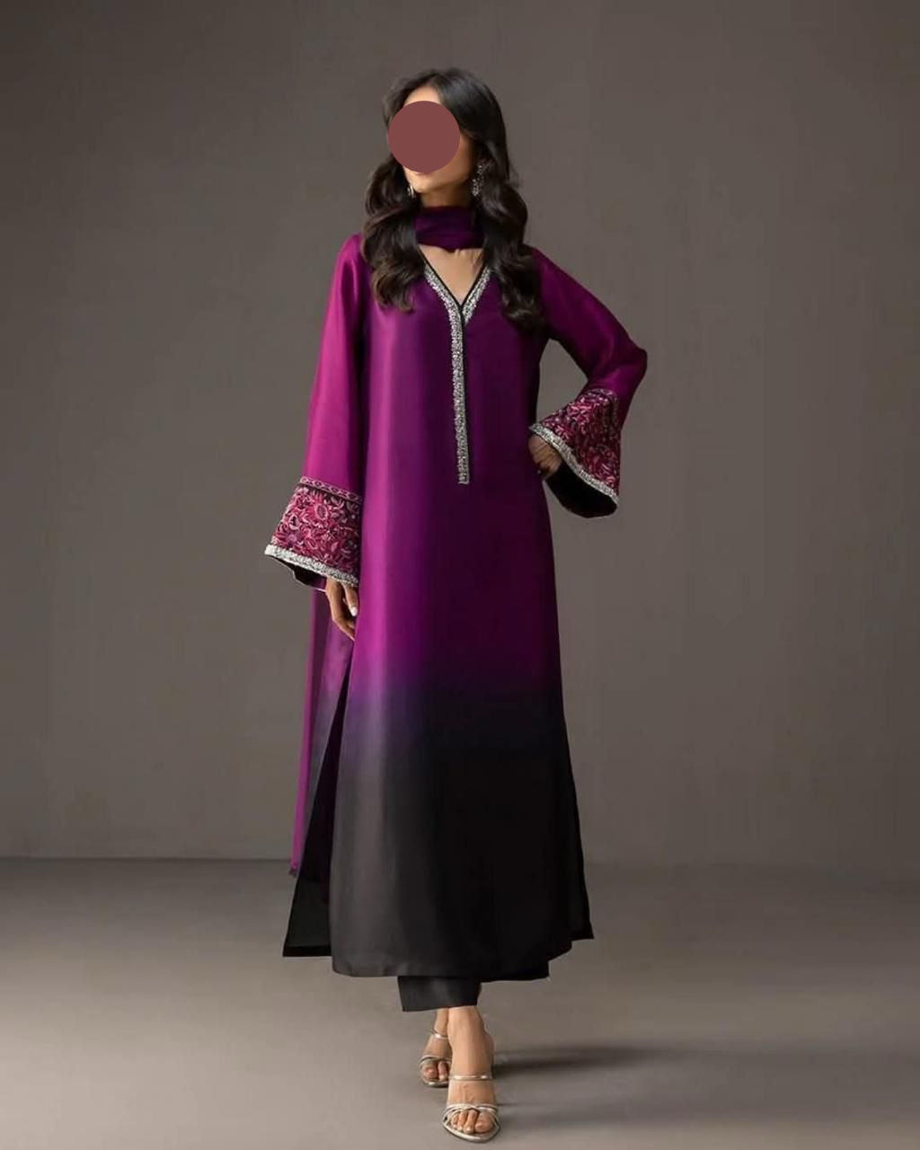 PURPLE BLACK SHADED PRINTED SILK UNSTITCHED 3 PC