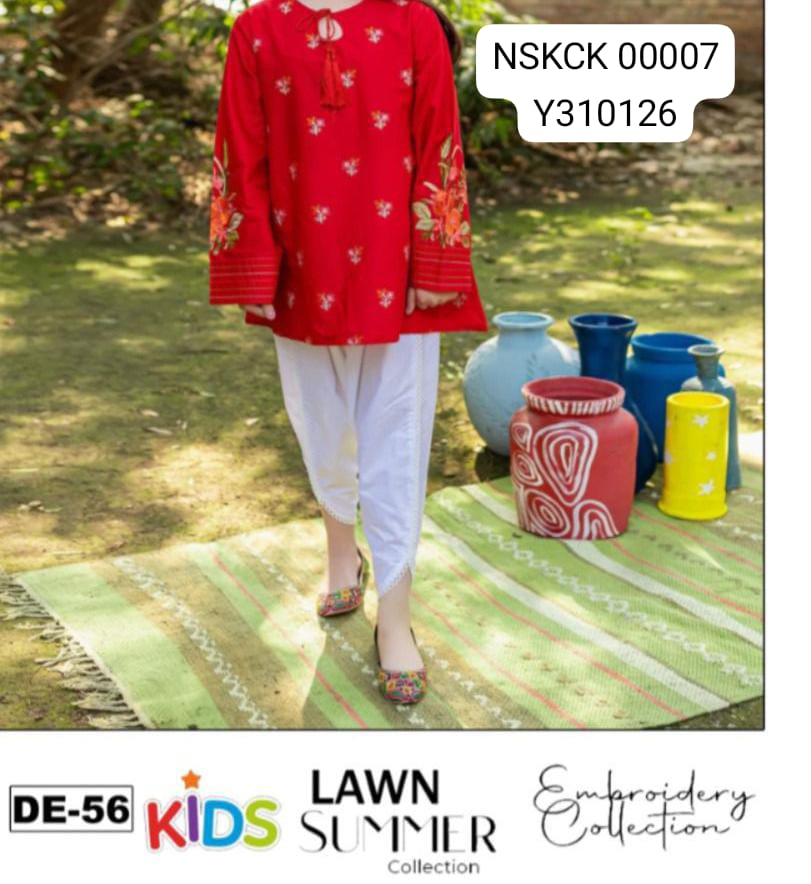 KIDS -Red Lawn Embroided Suit Unstitched 3 piece
