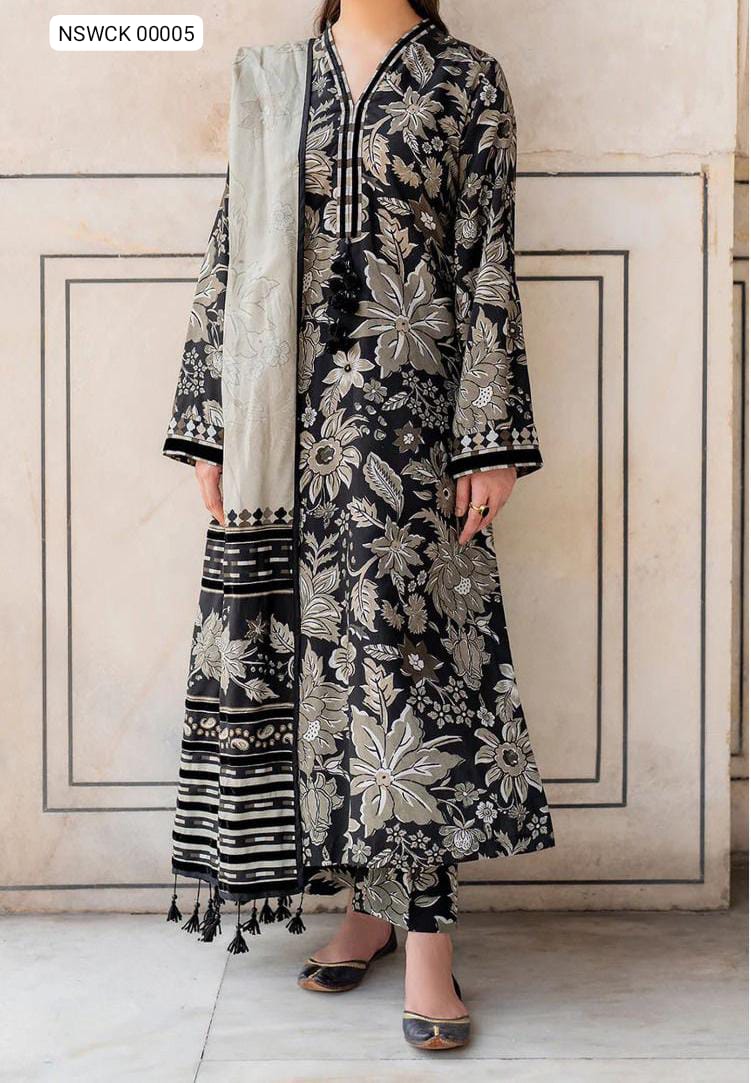Black Lawn Printed & Embroided Suit Unstitched 3 piece
