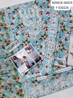 Sea green embroidered printed lawn - 3 piece unstitched