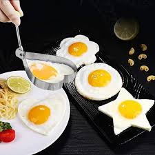 Large 3.5" Stainless Steel Egg Molds Set of 4 Different Shapes (Flower,Round,Heart,Star Shapes), Round Crumpet Ring Mold Shaper for English Muffins Pancake Cooking Griddle - Portable Grill Accessories for Camping Indoor Breakfast Sandwich Burger