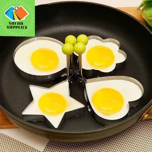 Large 3.5" Stainless Steel Egg Molds Set of 4 Different Shapes (Flower,Round,Heart,Star Shapes), Round Crumpet Ring Mold Shaper for English Muffins Pancake Cooking Griddle - Portable Grill Accessories for Camping Indoor Breakfast Sandwich Burger