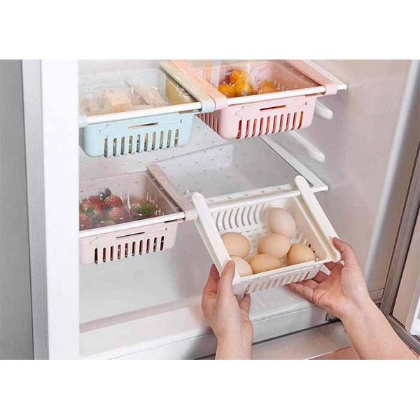 Expandable Fridge Drawer Storage Organizer Basket , 7.5-11.5 Inches Adjustable Refrigerator Storage basket for Fruit and Vegetable, Fridge Organization and Storage Box, Pull Out Drawer Fit for Fridge Shelf Under 3 INCH HEIGHT