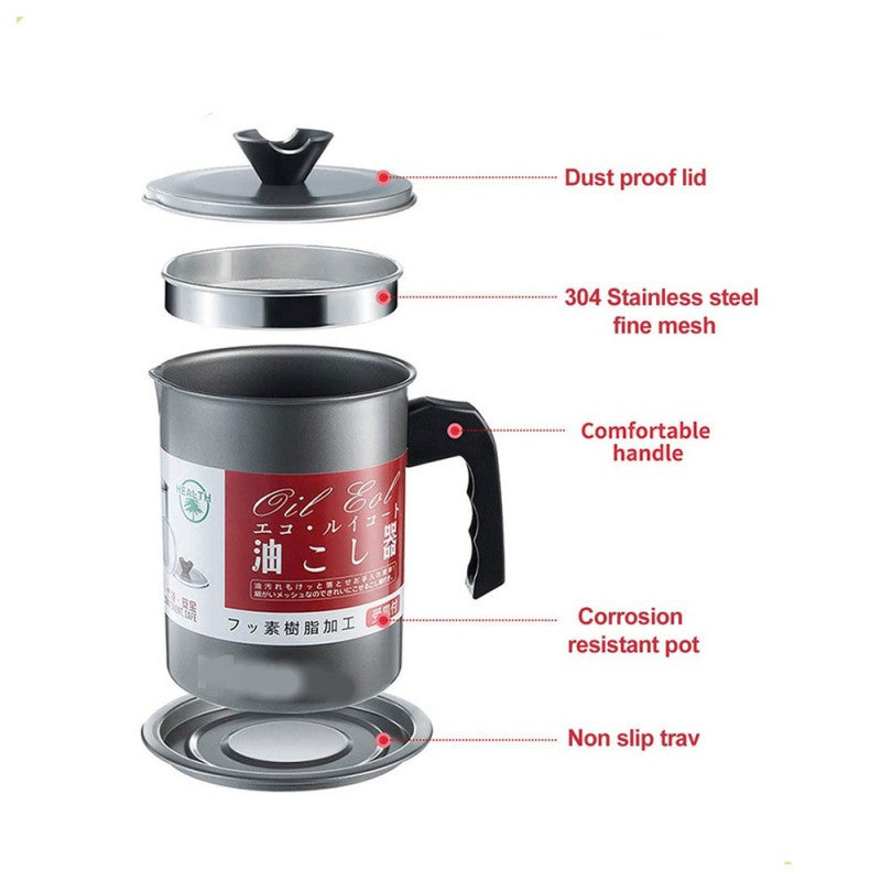 Frying Oil and Grease Container With Strainer, 1.4 Liter Stainless Steel Oil Storage Container with Lid Easy Grip Handle Suitable For Storing Frying Oil And Cooking Grease , Silver