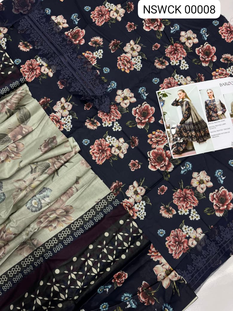 Black Lawn Printed & Embroided Suit Unstitched 3 piece