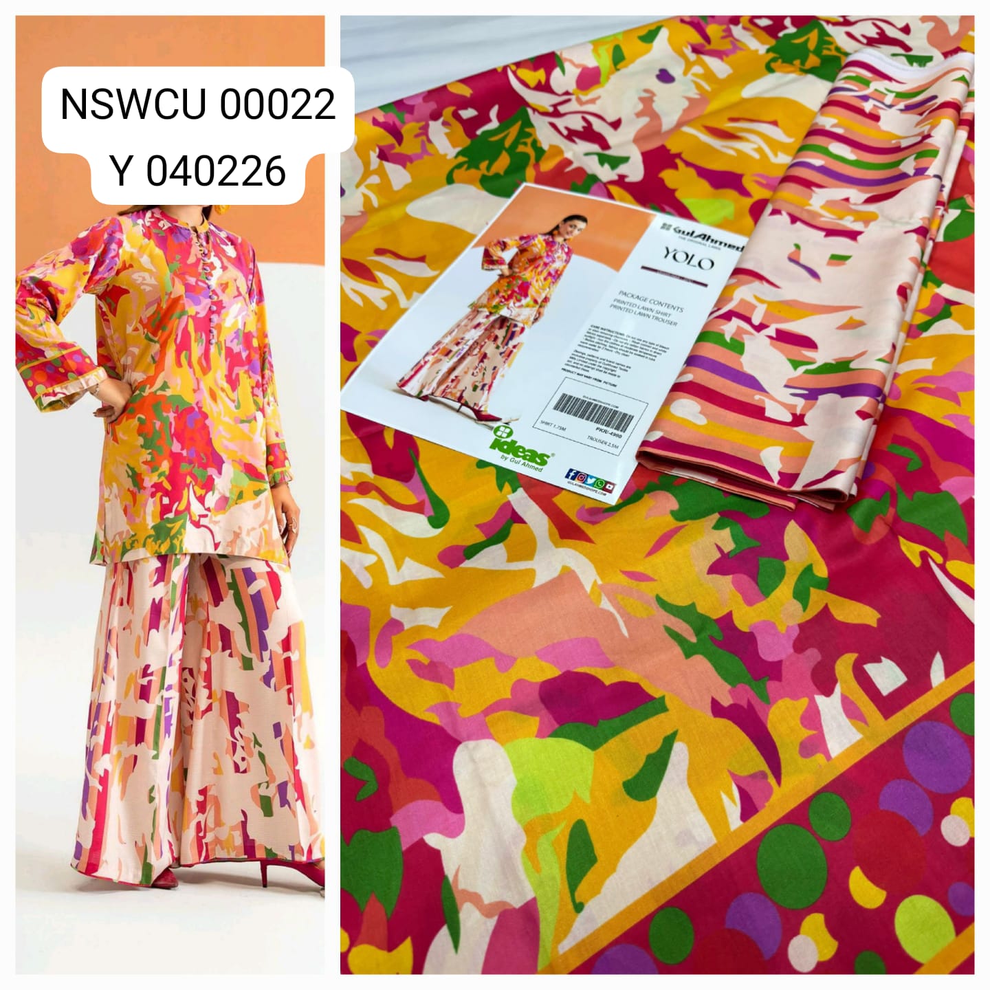 Yellow Lawn Printed Co Ord set Unstitched 2 piece