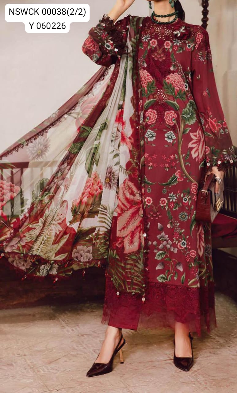 HEAVY EMBROIDERED LAWN UNSTITCHED 3 PIECE