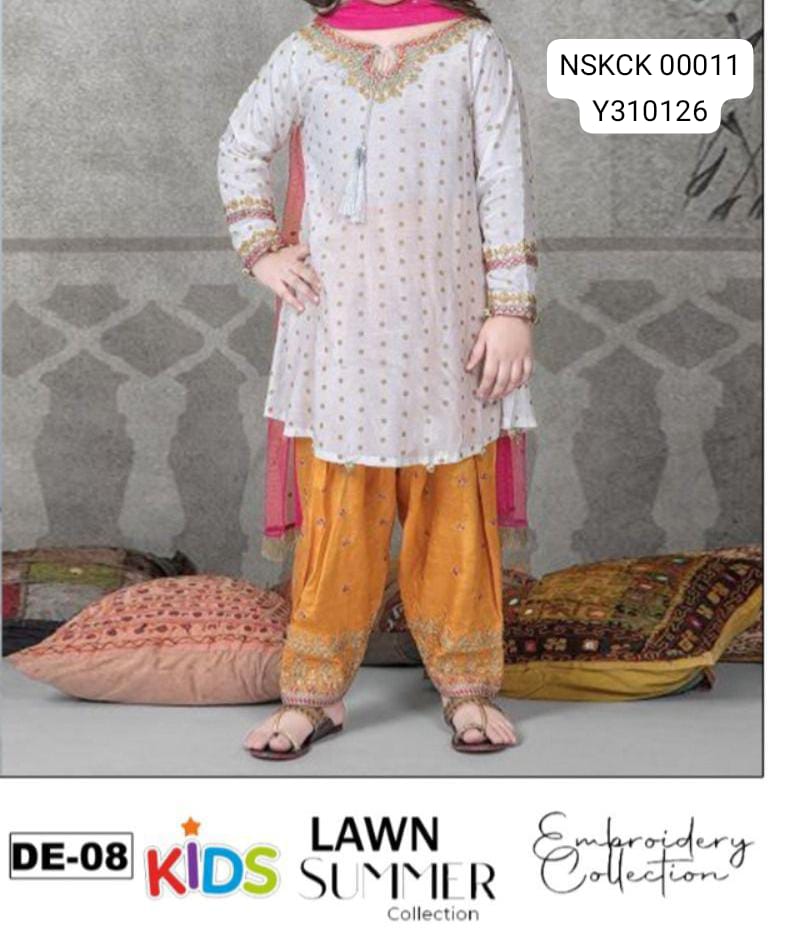 KIDS -White Lawn  Embroided Suit Unstitched 3 piece