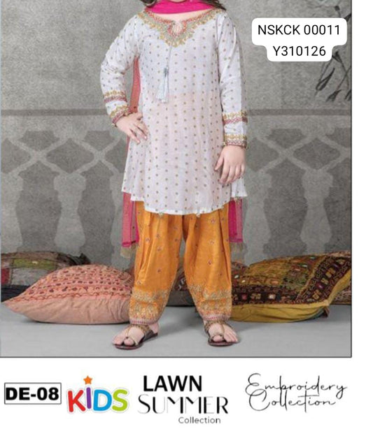 KIDS -White Lawn  Embroided Suit Unstitched 3 piece