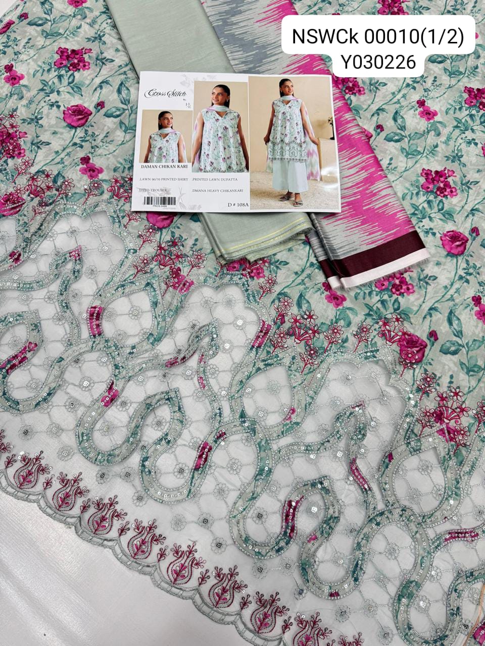 White Heavy Apliq Lawn Printed & Embroided Suit Unstitched 3 piece