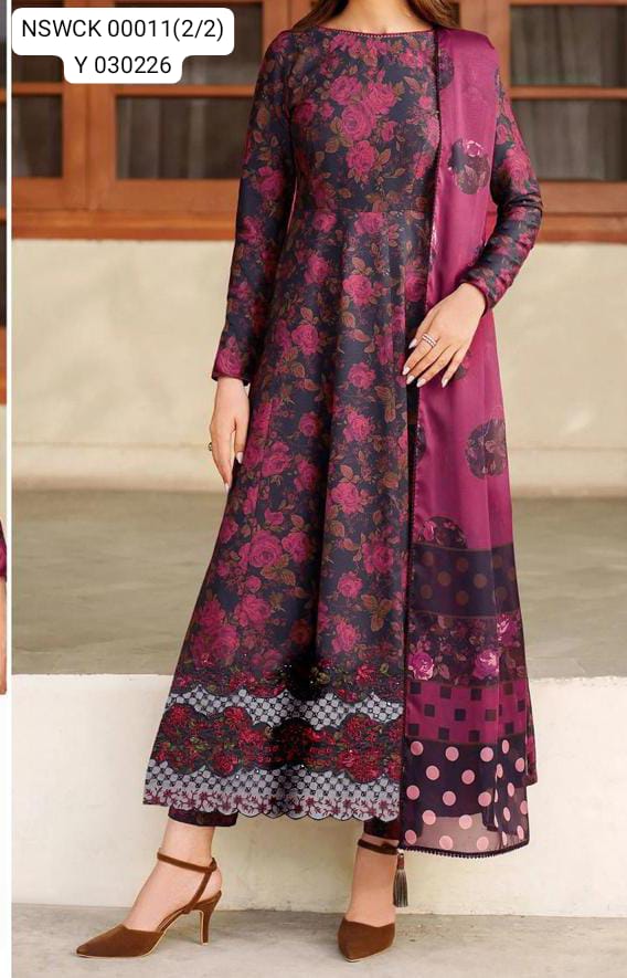 Black Heavy Apliq Lawn Printed & Embroided Suit Unstitched 3 piece