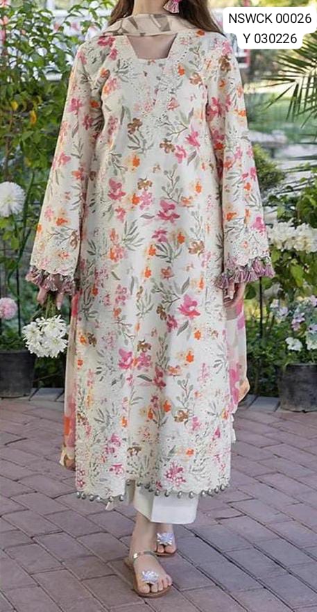 Off-white embroidered printed lawn  - 3 piece unstitched