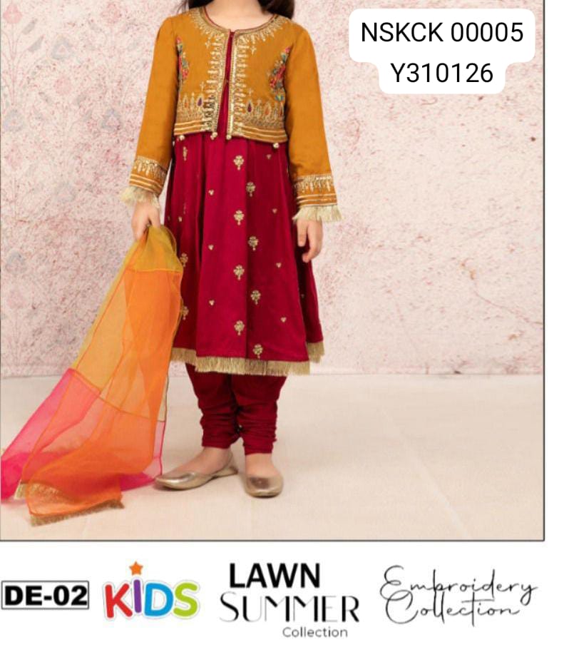 KIDS -Red Lawn  Embroided Suit Unstitched 3 piece