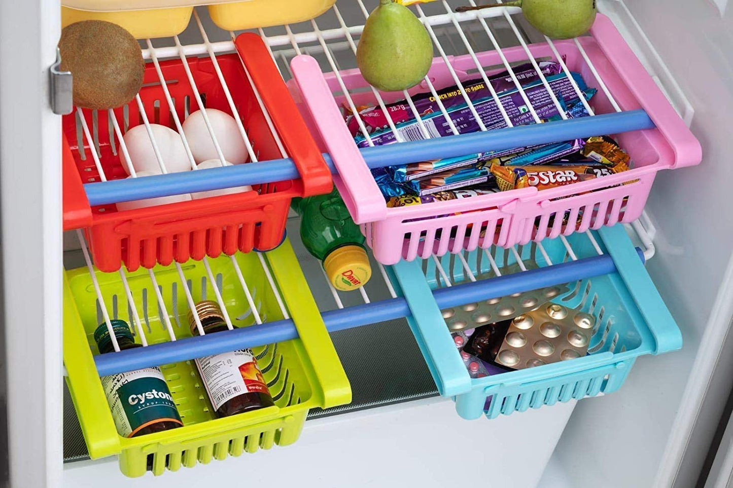 Expandable Fridge Drawer Storage Organizer Basket , 7.5-11.5 Inches Adjustable Refrigerator Storage basket for Fruit and Vegetable, Fridge Organization and Storage Box, Pull Out Drawer Fit for Fridge Shelf Under 3 INCH HEIGHT
