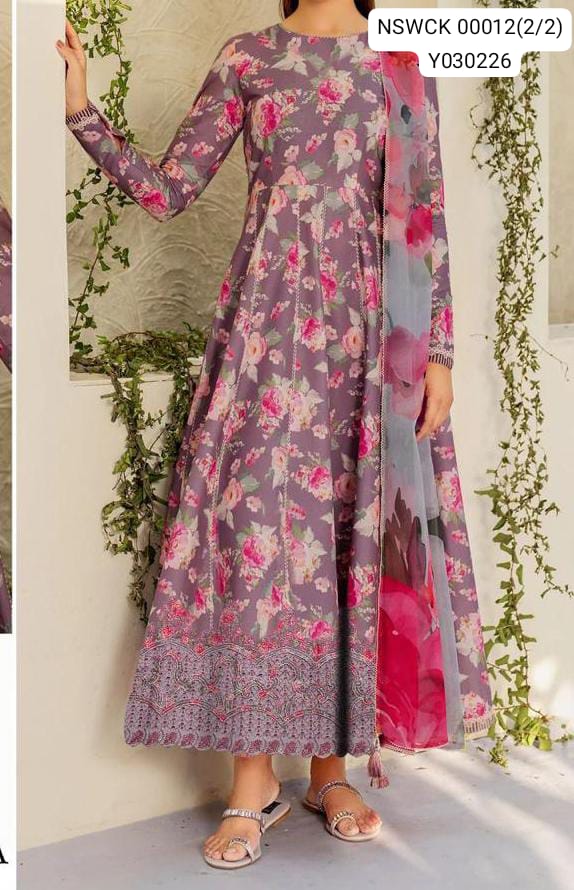 Grey Heavy Apliq Lawn Printed & Embroided Suit Unstitched 3 piece