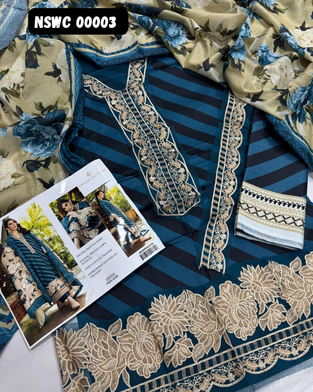 Blue Lawn Printed & Embroided Suit Unstitched 3 piece