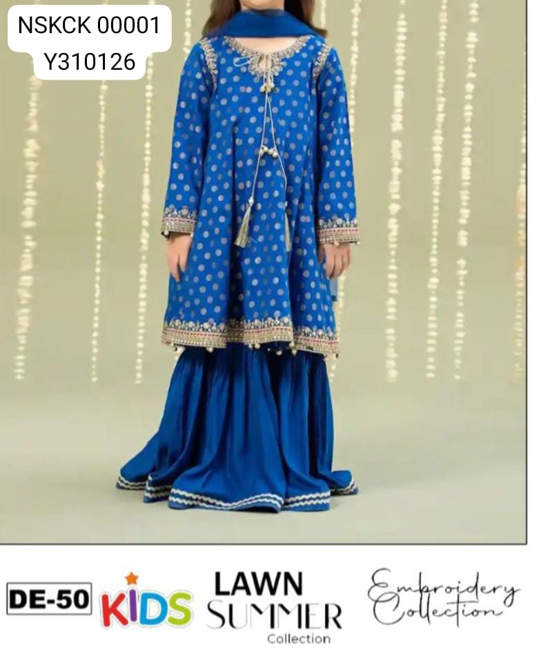 KIDS -Blue Lawn Printed & Embroided Suit Unstitched 3 piece
