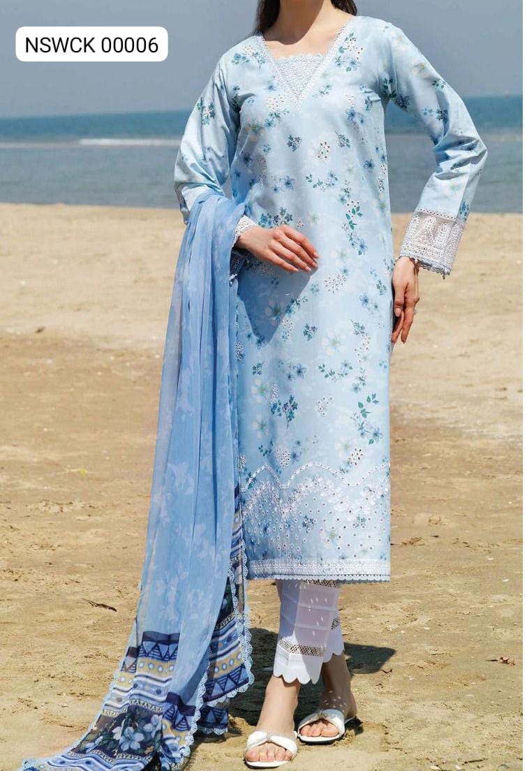 Blue Lawn Printed & Embroided Suit Unstitched 3 piece