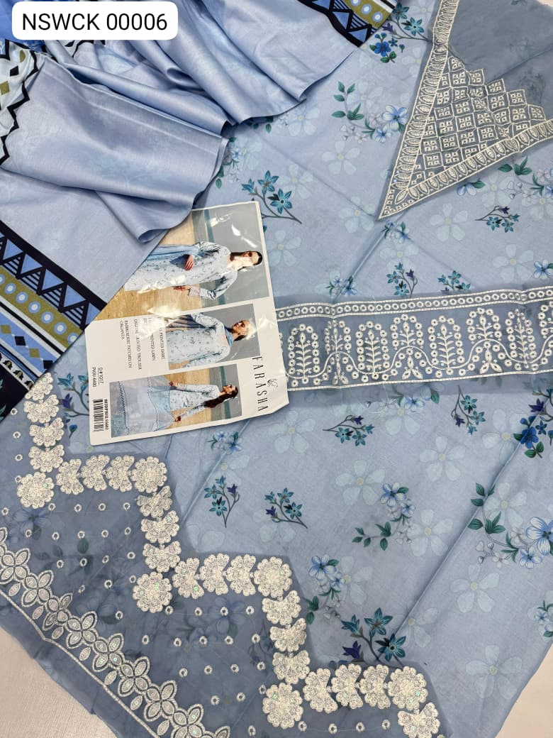 Blue Lawn Printed & Embroided Suit Unstitched 3 piece