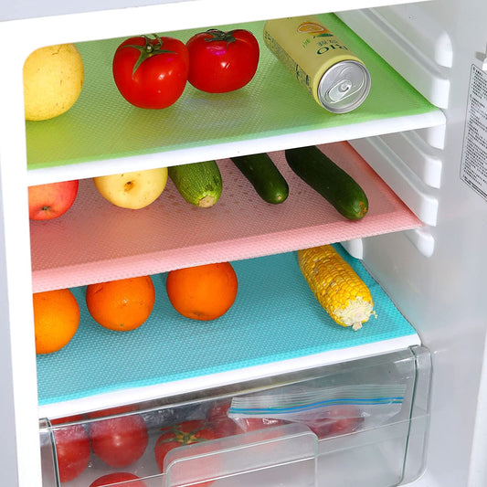 PVC Sheet Roll Refrigerator Liners Mats Washable, Refrigerator Mats Liner Waterproof Oilproof, Shinywear Fridge Liners for Shelves, Cover Pads for Freezer Glass Shelf Cupboard Cabinet Drawer (4 Color Mixed)