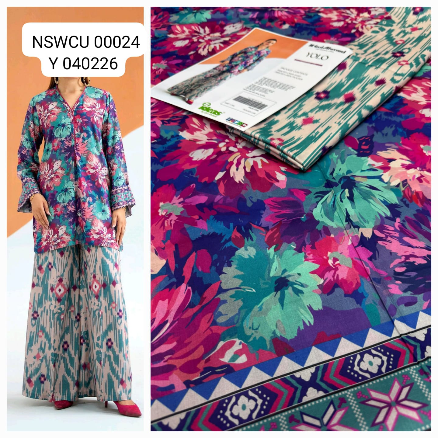 Multicolor Printed lawn Co Ord set Unstitched 2 piece