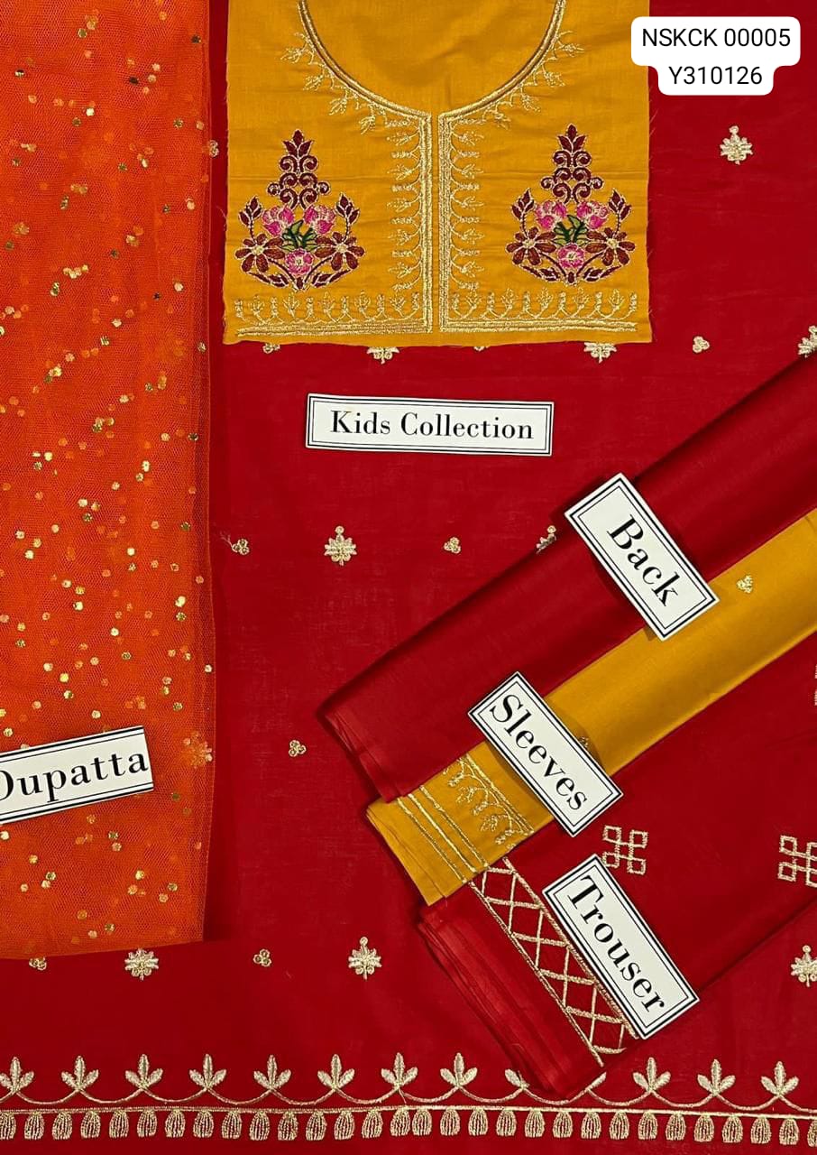 KIDS -Red Lawn  Embroided Suit Unstitched 3 piece